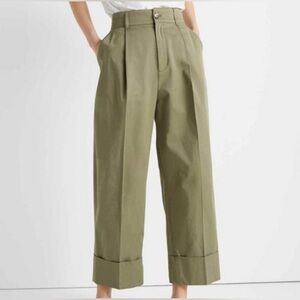 Club Monaco Aloe Green High Waisted Wide Leg Cuffed 100% Cotton Pants Sz 6